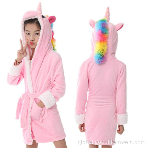 Hooded Bathrobes Kids cartoon Unicorn flannel fleece girls hooded bathrobes Manufactory